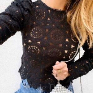 Zara Black Cropped Textured Weave Voluminous Sleeves Crochet Medium